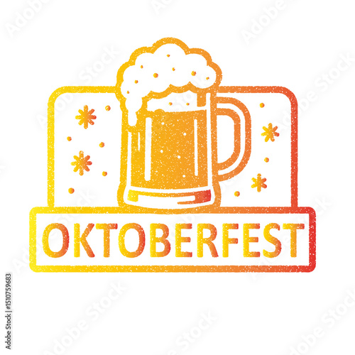 Oktoberfest stamp illustration, vector graphic design with cold beer cup, German beer festival logo gradient gold, yellow and red - Germany colors