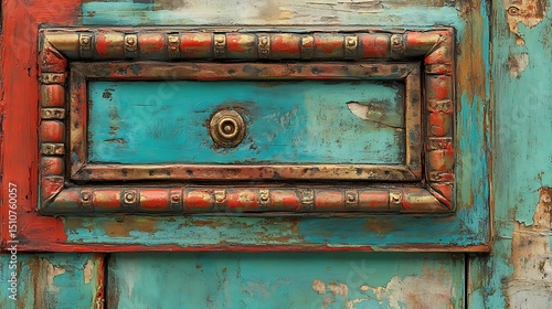 Vibrant teal painted drawer with intricate detailing