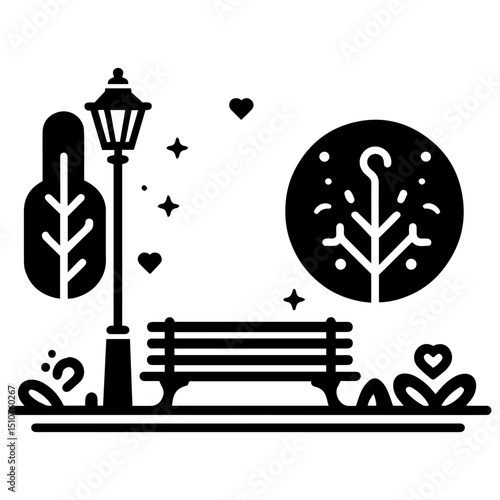 The magic of a quiet evening under elegant streetlights and trees