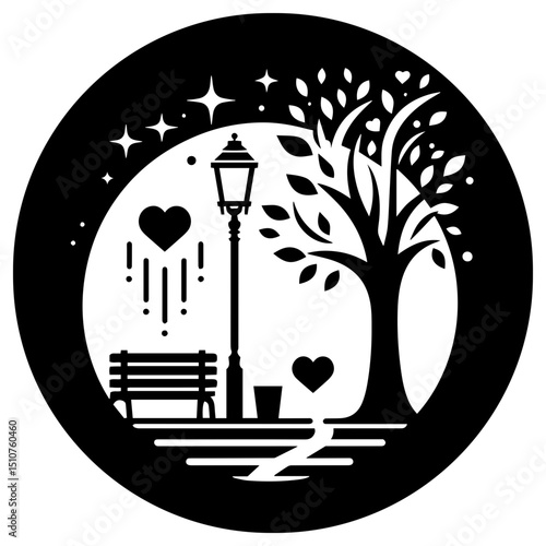 Harmonious geometric trees forming stylish decorative vector landscapes