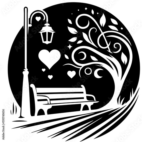 Love design with romantic scenery under glowing streetlights and trees