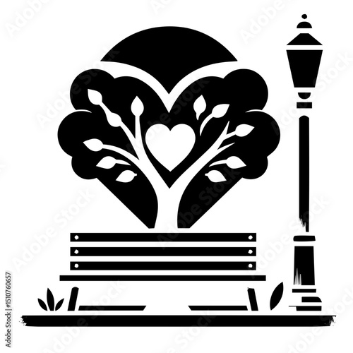 The poetic glow of a city lamp beside a romantic bench scene