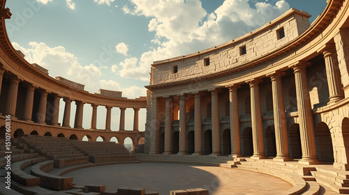Ancient arena animation. Ancient greece, vintage arena. Animation inside the old arena