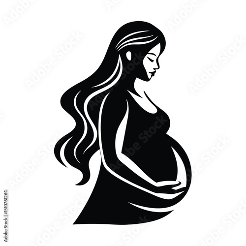 Pregnant Woman Silhouette isolated on white background