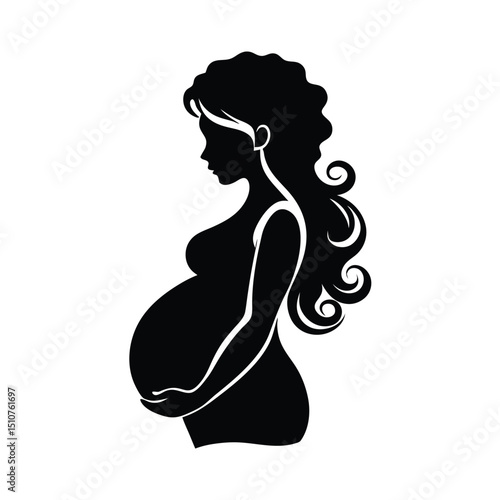 Pregnant Woman Silhouette isolated on white background
