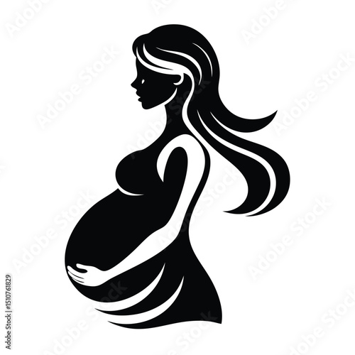 Pregnant Woman Silhouette isolated on white background