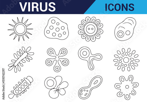 Collection of virus illustrations, perfect for use in biology and healthcare education.