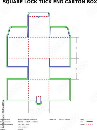 Detailed vector illustration of a square lock tuck end carton box packaging design