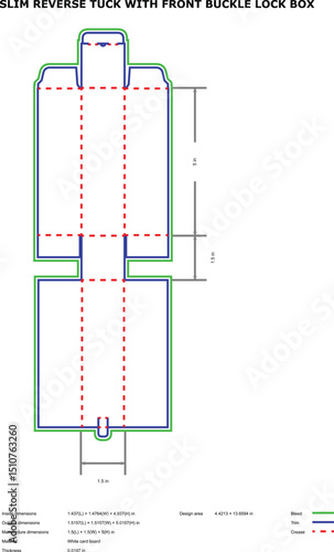 Detailed diagram of a slim reverse tuck box with front buckle lock mechanism