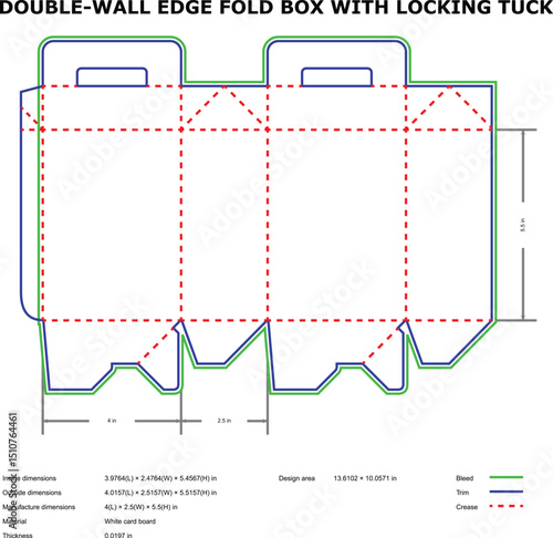Double wall edge fold box template with locking tucks for packaging and product design