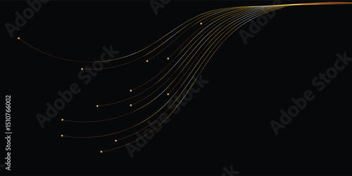 Abstract copper lines with luminous dots on a black background. A dynamic abstract image features a series of copper-toned lines flowing in a smooth, wavy pattern against a deep black backdrop.