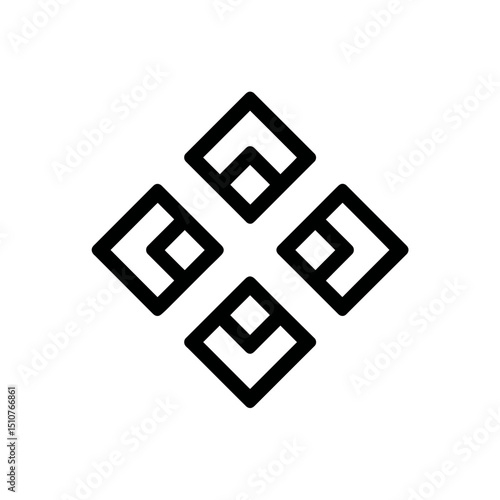Abstract squares align geometrically on white background outline style