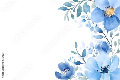 Watercolor blue flowers clipart, watercolor blue wild flower bouquet, simple design, white background, small and delicate,