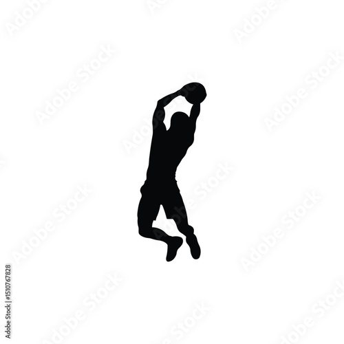 Basketball Player Jumping to Dunk Ball Silhouette