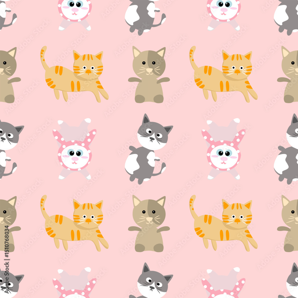 Obraz premium Cute cat pattern on pink background