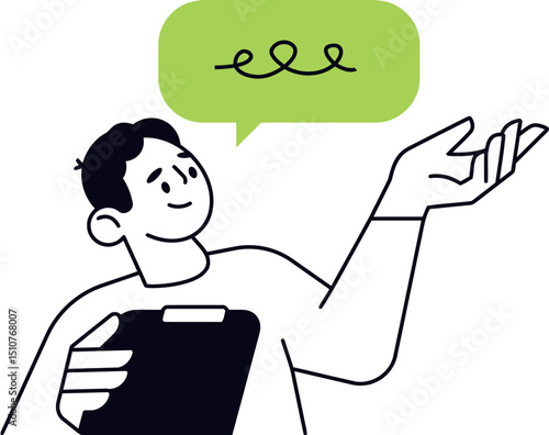 Illustration of man with speech bubble holding clipboard presentation business communication vector art vector art illustration
