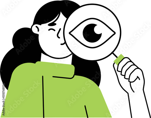 Person looking through magnifying glass eye search concept illustration vector graphic design element 100 vector art illustration