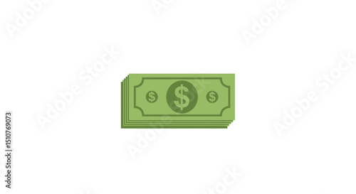 Stack of green dollar bills representing money and financial concepts with simple illustration