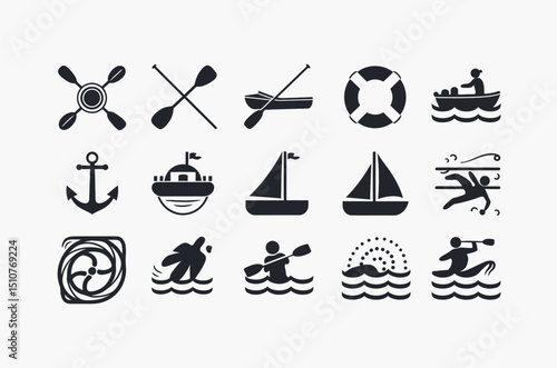 Set of Black and White Water Sports Icons