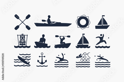 Set of Black and White Water Sports Icons