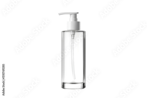 Clear glass pump bottle dispenser isolated on transparent background