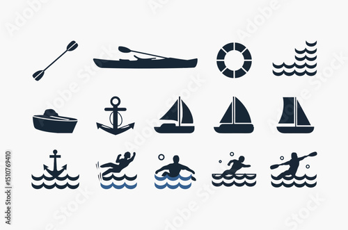 Set of Black and White Water Sports Icons