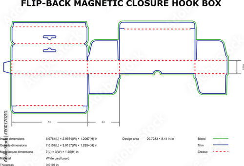 Vector diagram of a flip-back magnetic closure hook box for packaging design