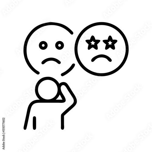 Person contemplating emotions with happy and sad face icons  