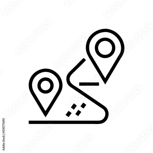 Map with location pins and winding path in a minimalist design  