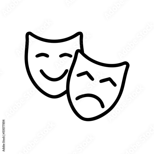 Theatre masks illustrating comedy and tragedy in simple design  