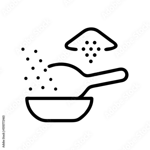 Line art of a scoop pouring seasoning into a bowl 