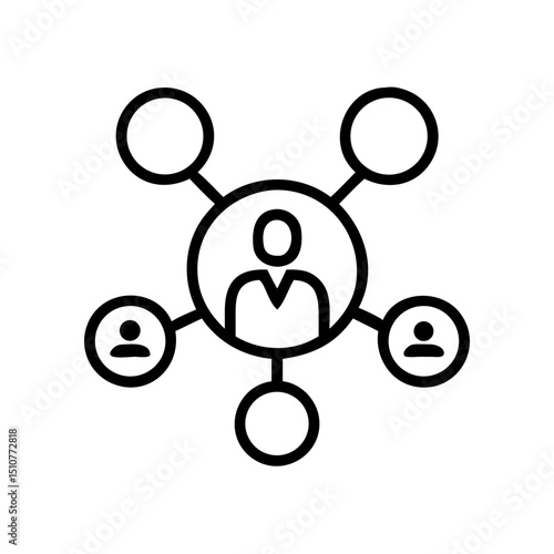 Icon of networking with central figure connecting to users  