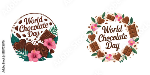 Watercolor world chocolate day set vector illustration with chocolate sweets heart shape
