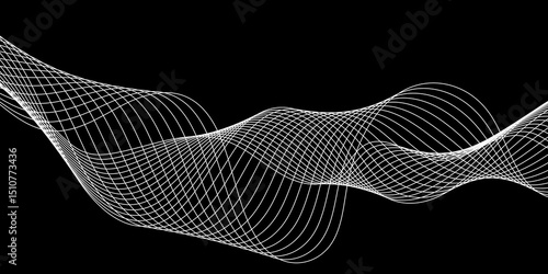 Abstract black background with a glowing abstract waves. Abstract wave element for design. Digital frequency track equalizer, Futuristic background design. Long exposure, Light painting photography.