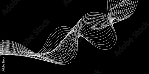 Abstract black background with a glowing abstract waves. Abstract wave element for design. Digital frequency track equalizer, Futuristic background design. Long exposure, Light painting photography.