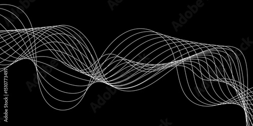 Abstract black background with a glowing abstract waves. Abstract wave element for design. Digital frequency track equalizer, Futuristic background design. Long exposure, Light painting photography.