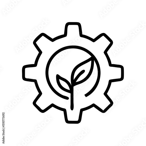 Green technology symbol combining a leaf and gear icon  