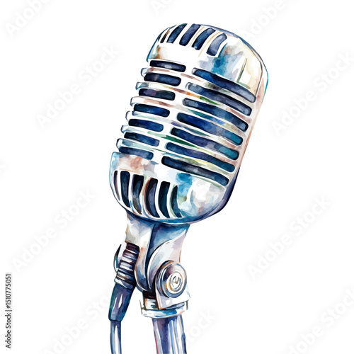 watercolor vector of Microphone, high quality, isolated on a white background.