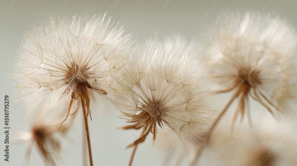 Fototapeta premium Dandelion seed heads close up for botanical illustration and floral design elements