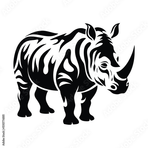 Isolated rhino vector illustration featuring a wild animal silhouette on a white background
