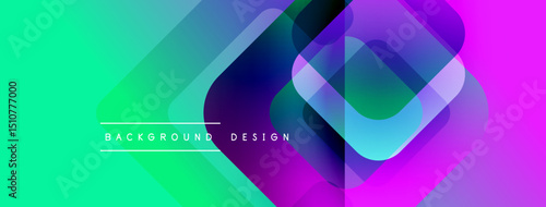 Abstract geometric shapes overlap, creating vibrant gradient effect. Turquoise transitions to purple, magenta hues dominate right side. Text reads background design.