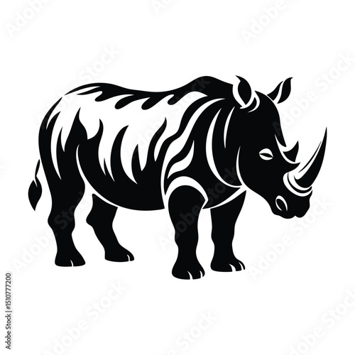 Isolated rhino vector illustration featuring a wild animal silhouette on a white background