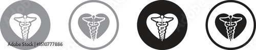 Pharmaceutical icon set. Medical cross, rod and snake symbol.