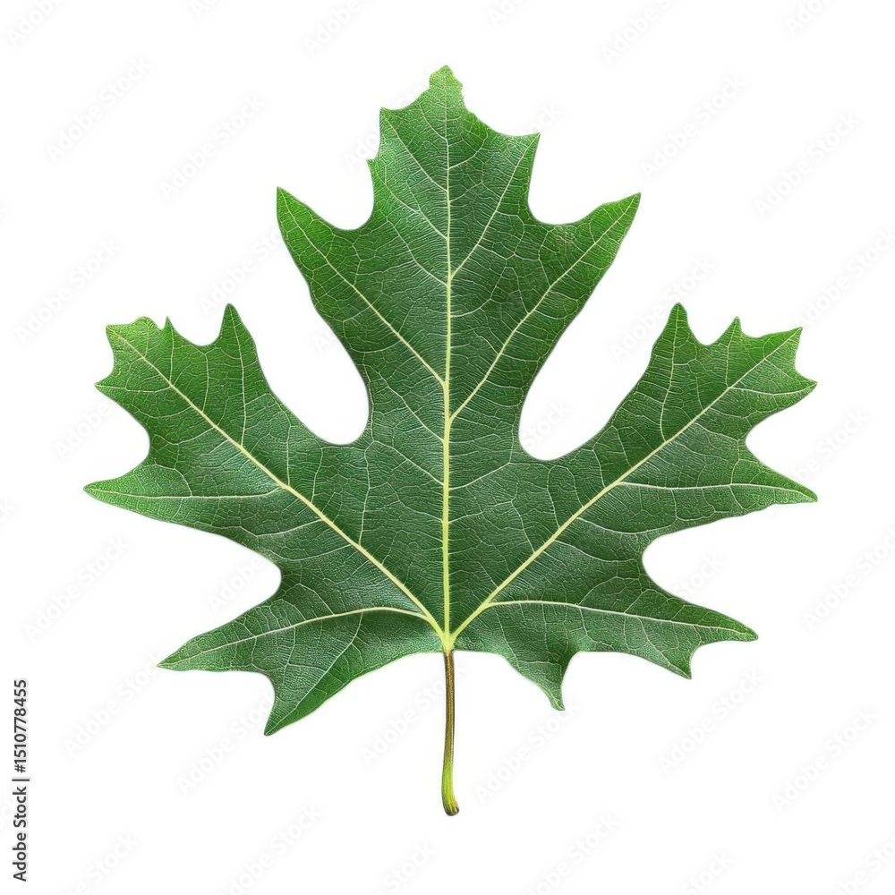 Fototapeta premium Green oak leaf close up studio shot on white background