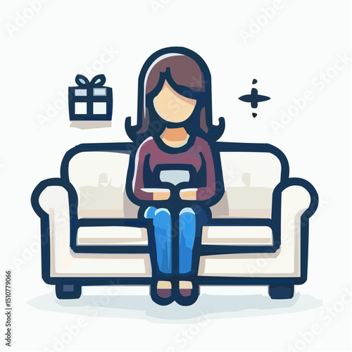 Woman using smartphone while sitting on couch at home  