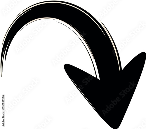 Hand-Drawn Black Arrow A Curving Downward Pointer for Design