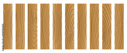 wooden plank with wood grain set vector illustration isolated on white background.