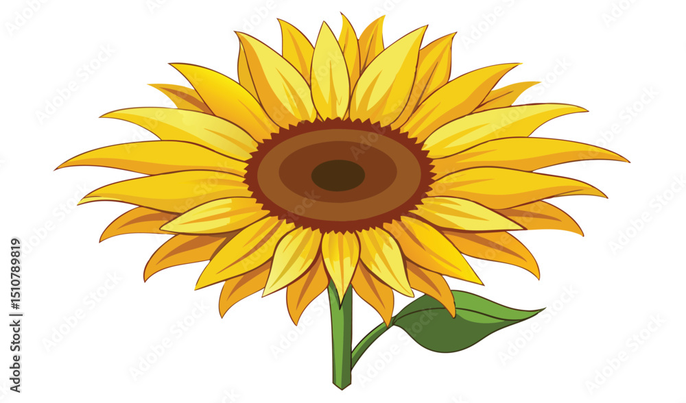 Fototapeta premium Vibrant single sunflower with green leaf