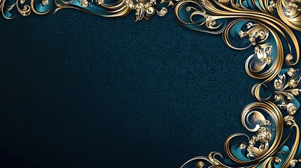 Elegant teal background with gold ornate corner design