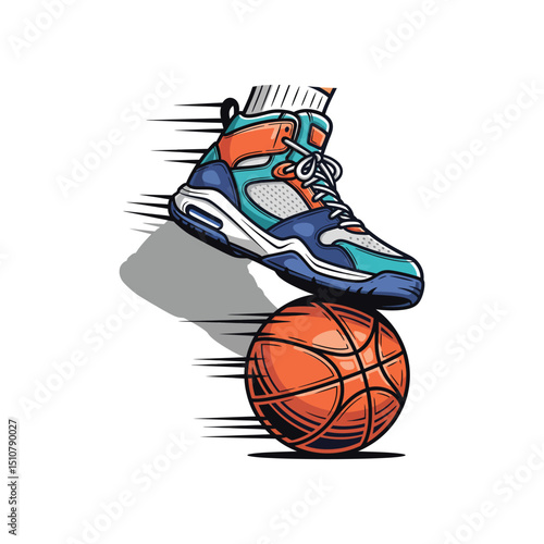 Basketball Shoe Clipart – Stylish Sneaker Kicking Basketball Vector Illustration